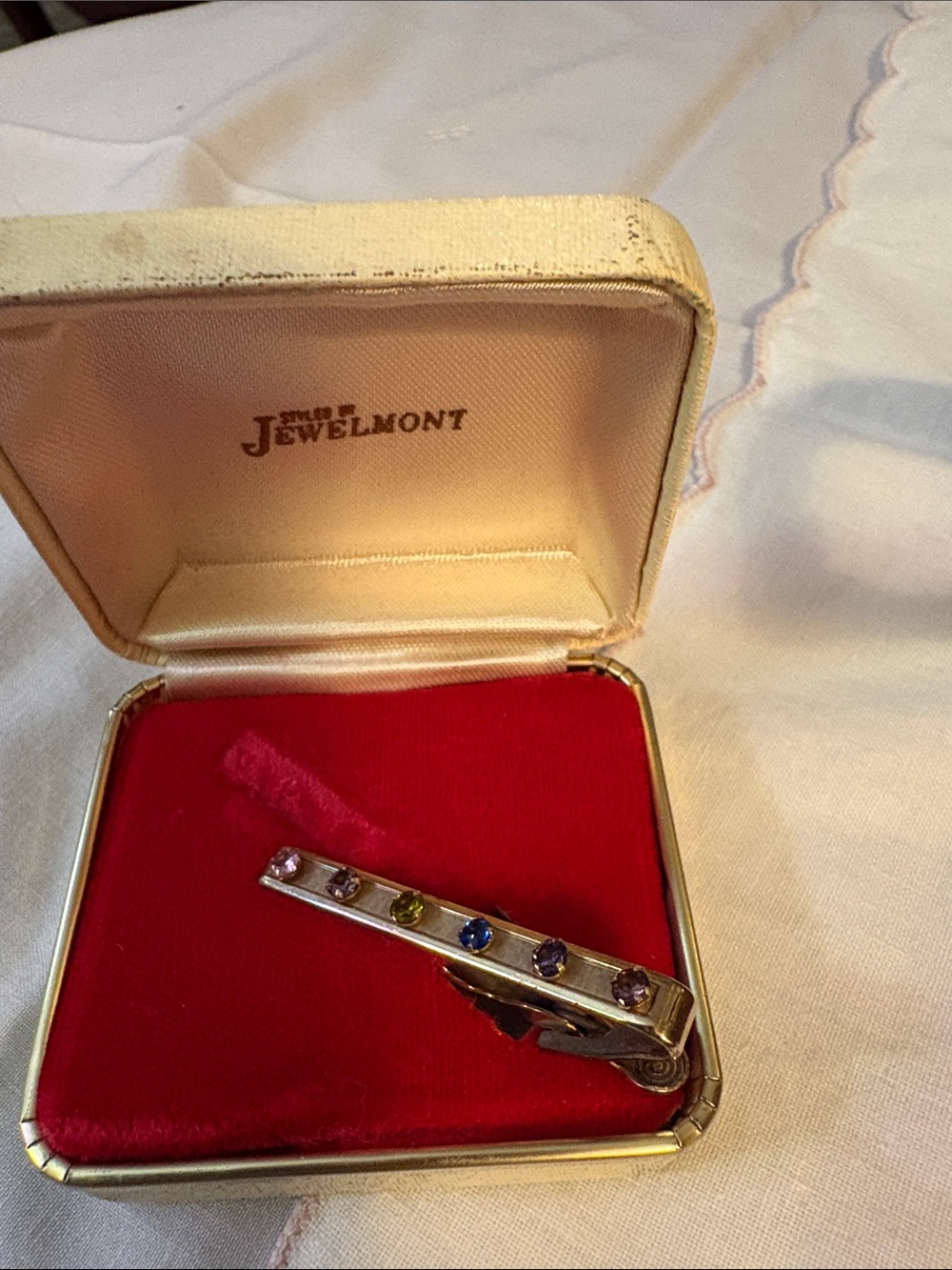 VTG 12K GF Men’s Tie Clip with Multicolor Stones